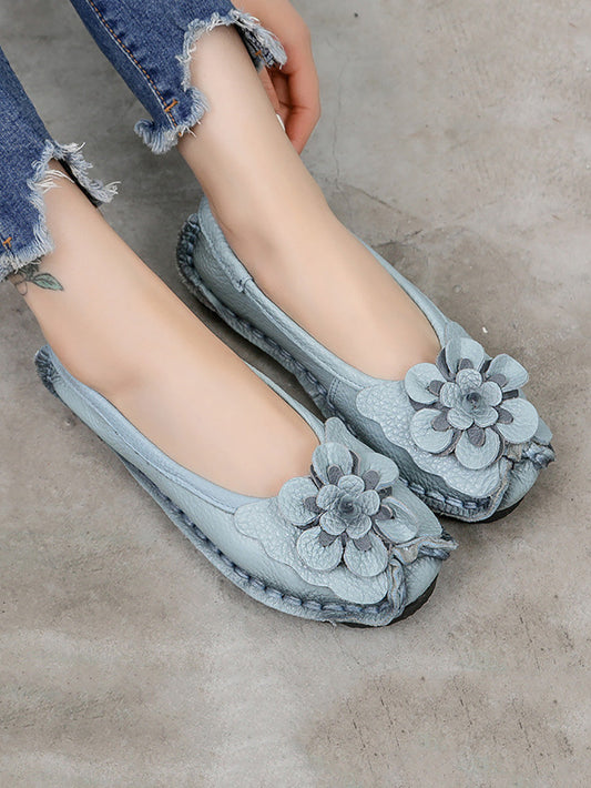 Scarpe estive vintage da donna in pelle con fiori intrecciati