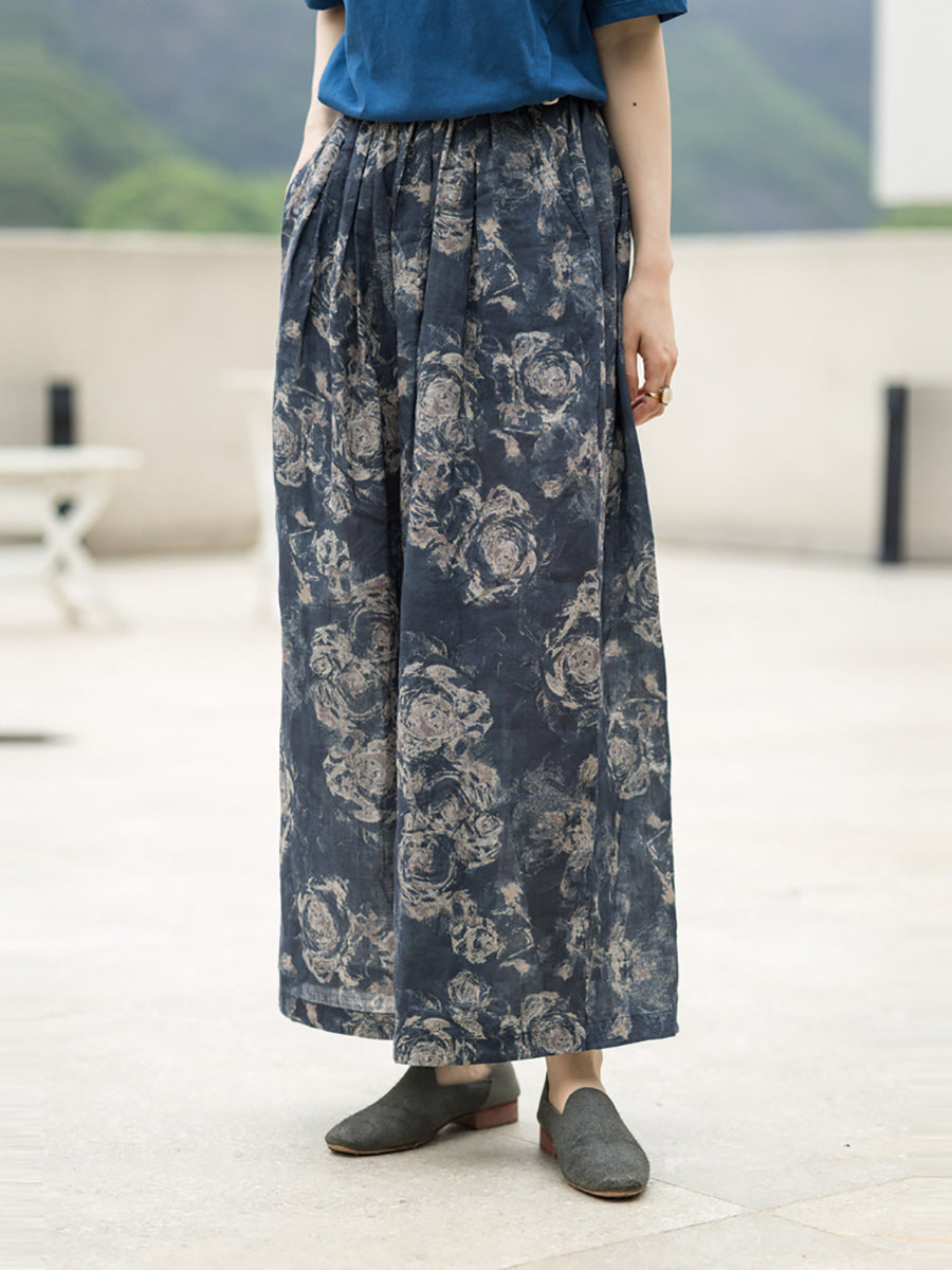 Pantaloni da donna in ramiè con gamba dritta, tasca a forma di fiore, estate retrò