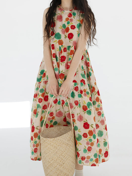 Vestito estivo da donna con scollo a V e pieghe a fiori carini