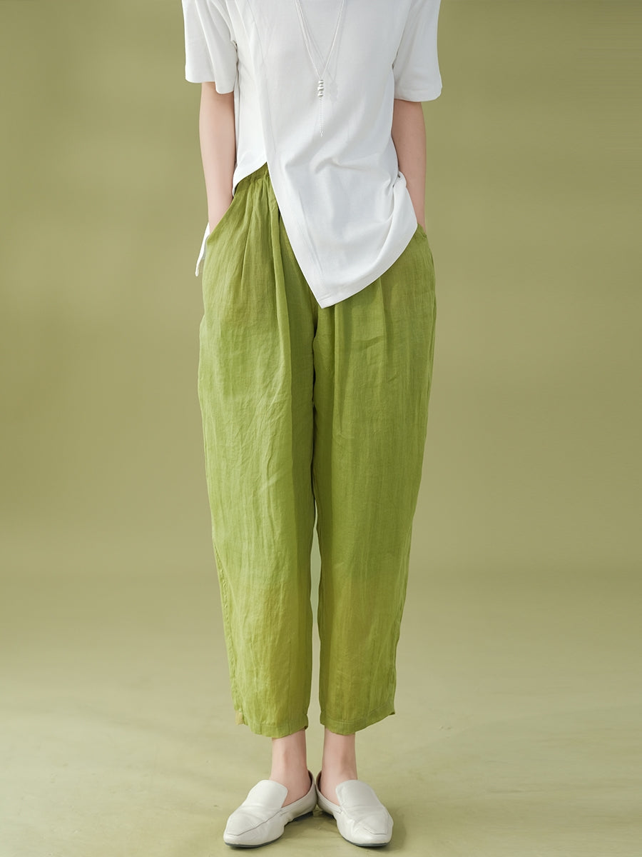 Pantalon sarouel décontracté d'été en ramie solide pour femme