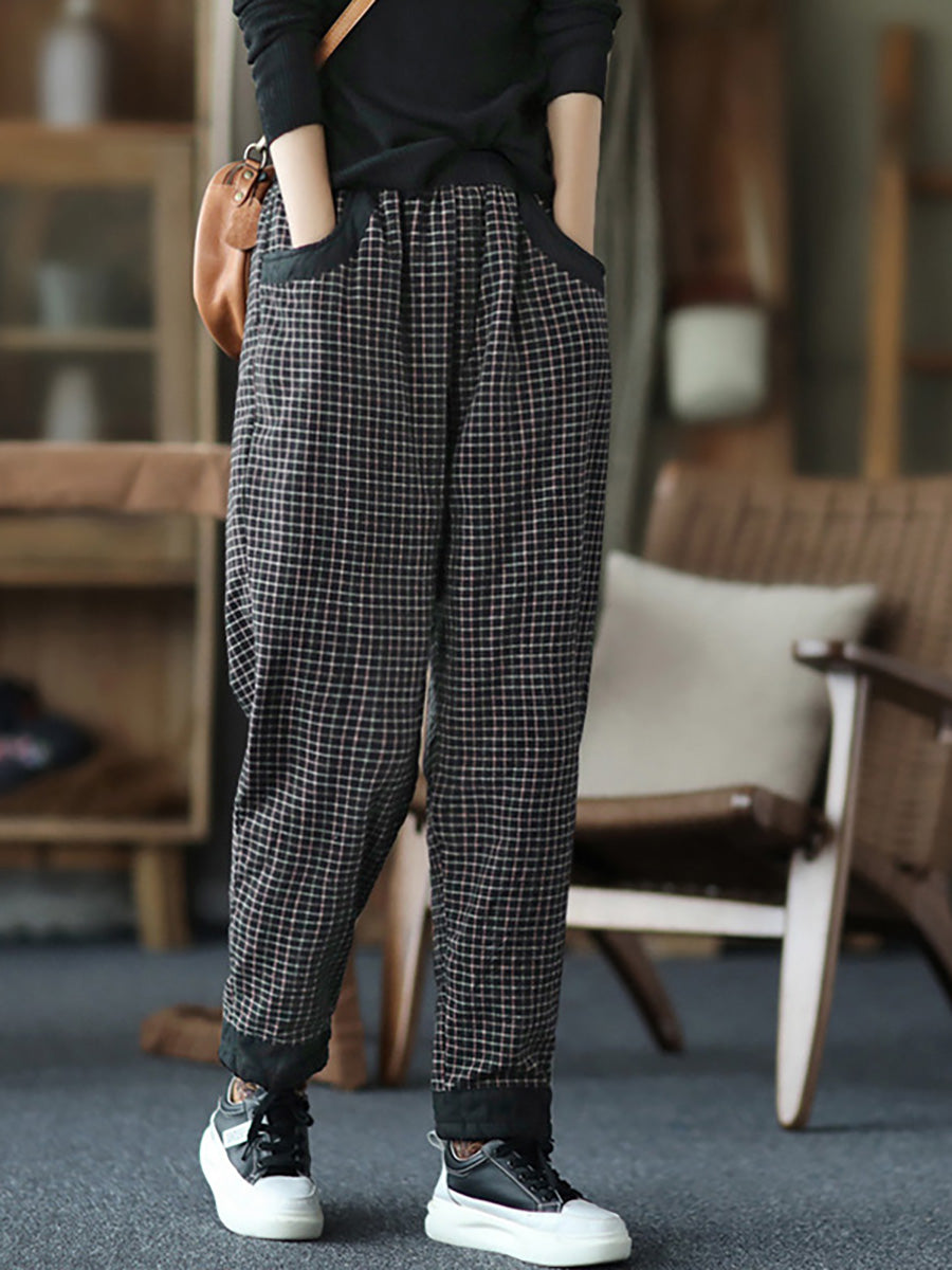 Pantalon à taille élastique en coton et lin pour femme