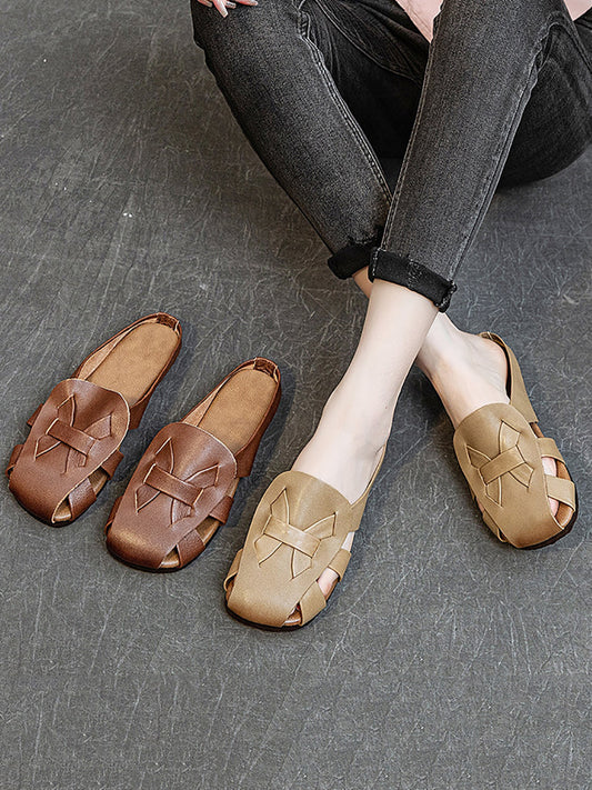 Pantofole morbide vintage in vera pelle traforata da donna