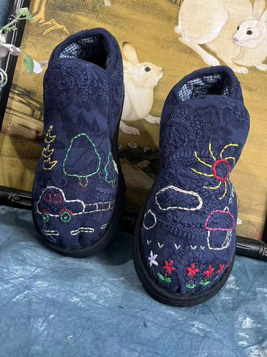 Women Ethnic Autumn Embroidery Cotton Shoes