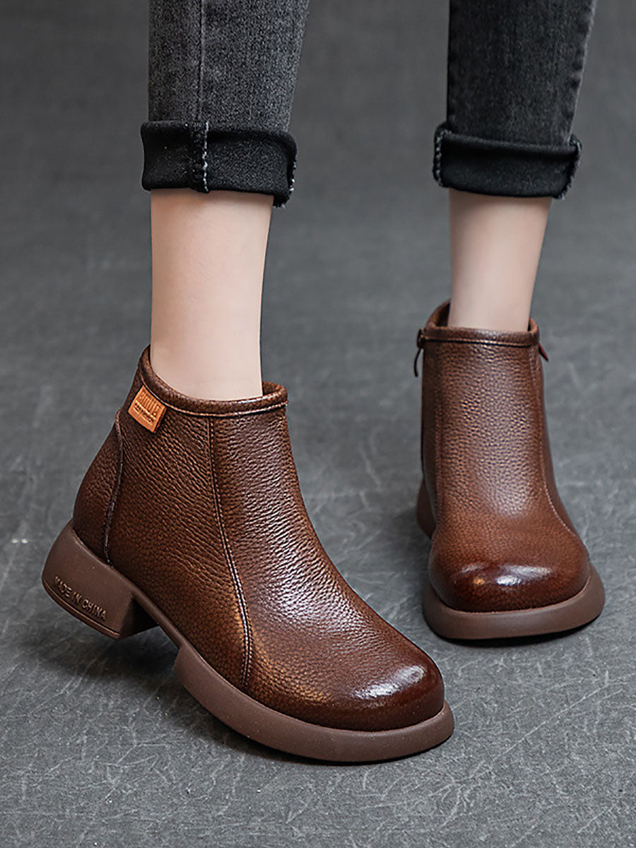 Bottines d'hiver en cuir vintage pour femmes