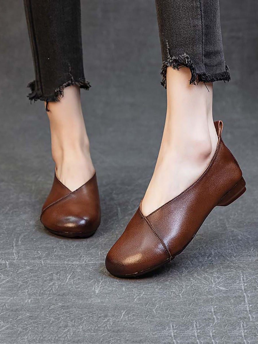 Scarpe da donna vintage primaverili in pelle con tacco basso