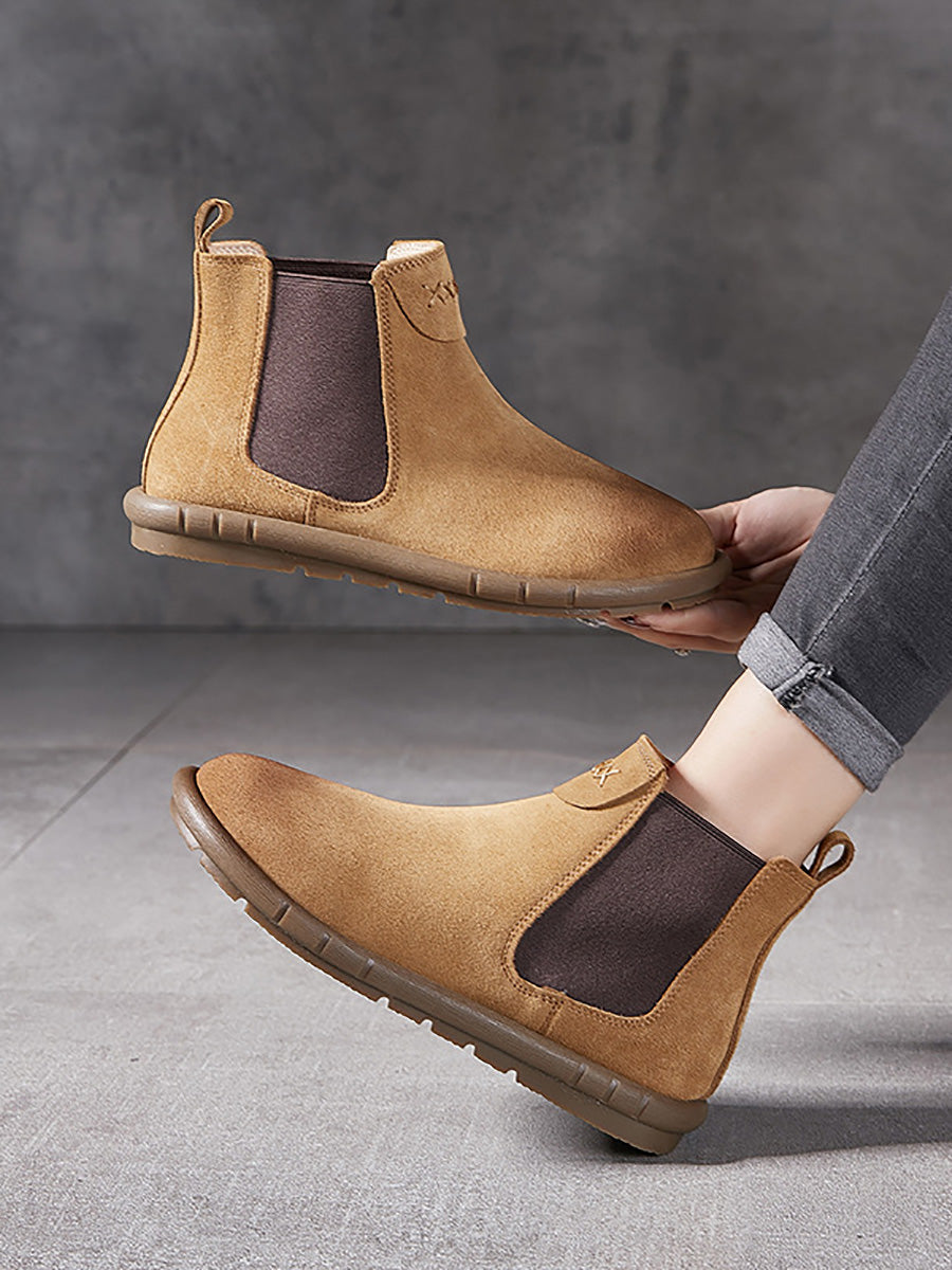 Stivali Chelsea bassi in vera pelle color block da donna