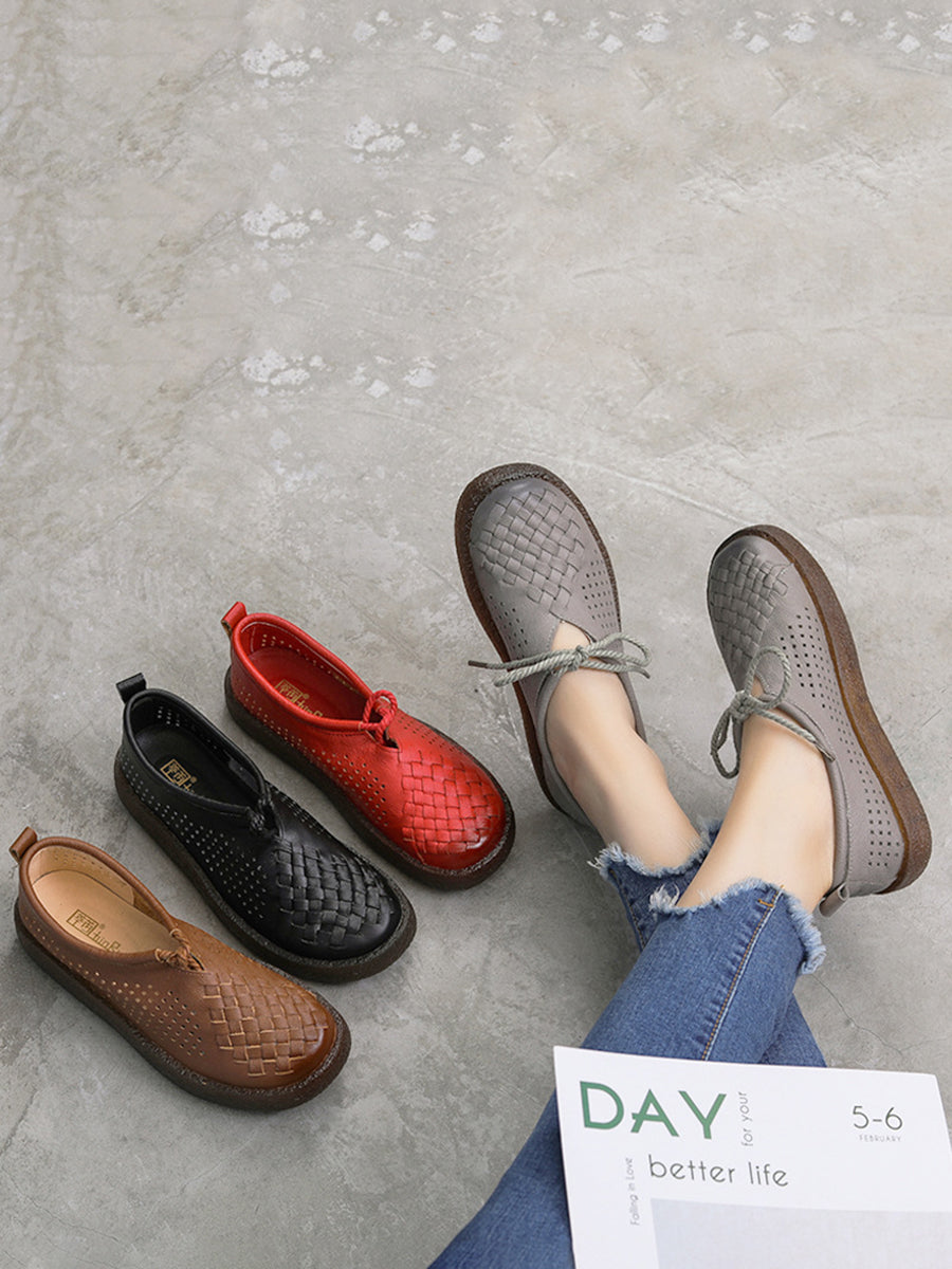 Scarpe basse estive vintage in pelle intrecciata da donna