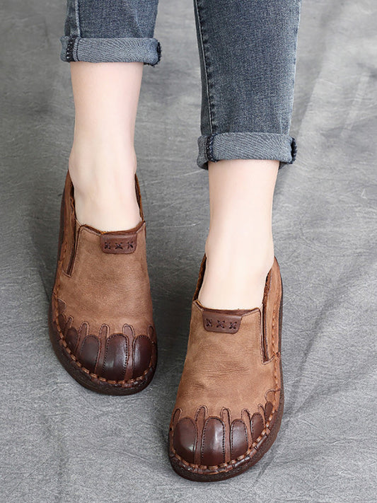 Scarpe basse primaverili in pelle vintage da donna