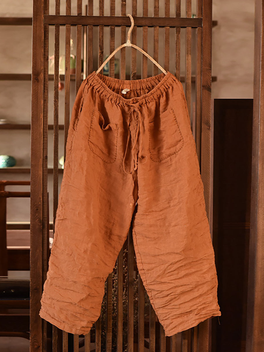 Pantalon sarouel d'été en lin vintage pour femme