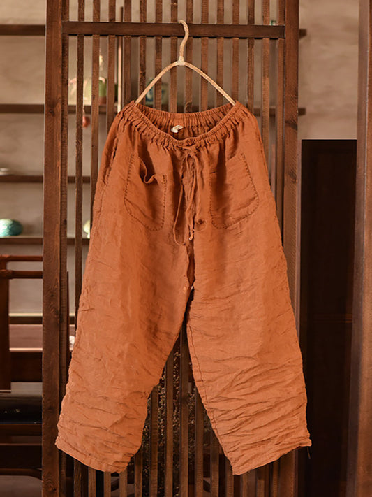 Pantalon sarouel d'été en lin vintage pour femme