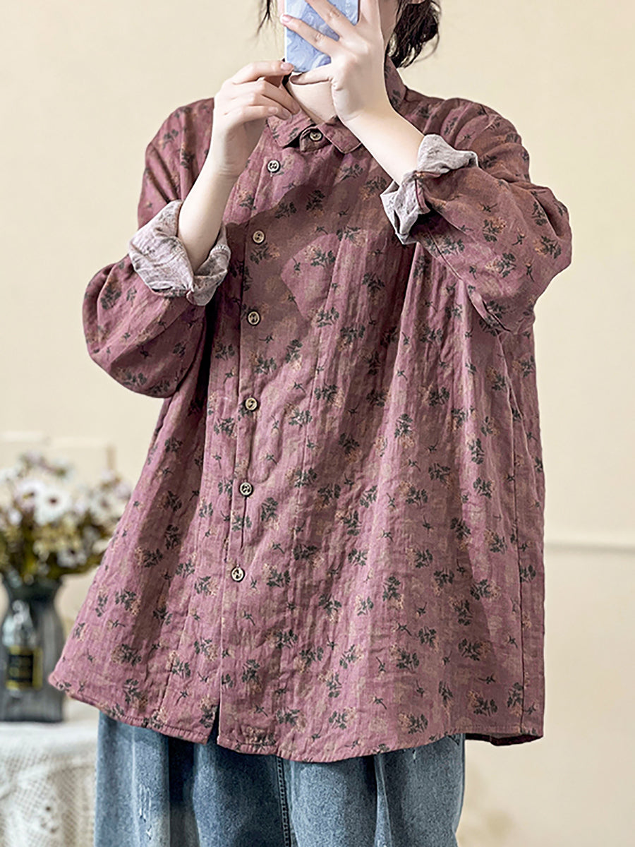 Chemise à manches longues à imprimé floral vintage pour femme