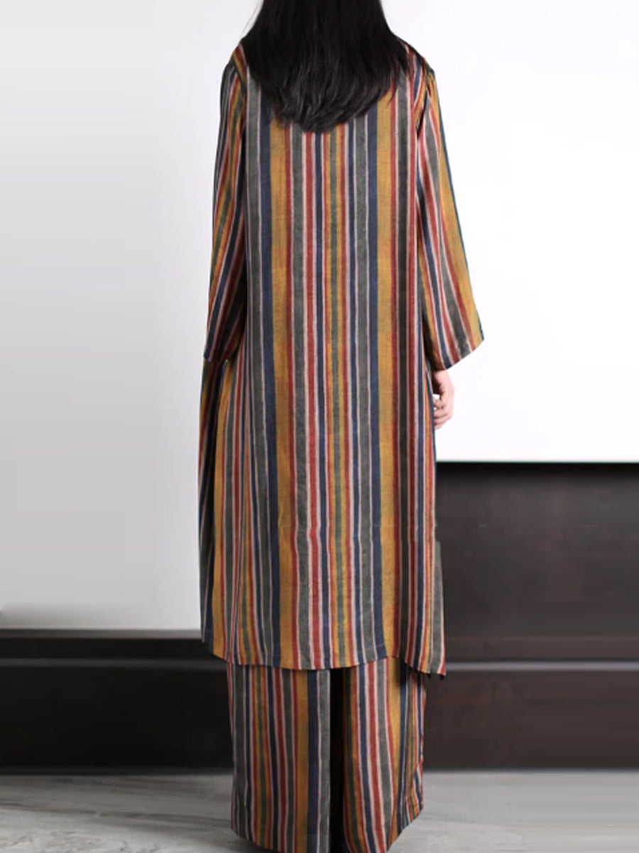 Camicia lunga e larga a righe vintage da donna + pantaloni