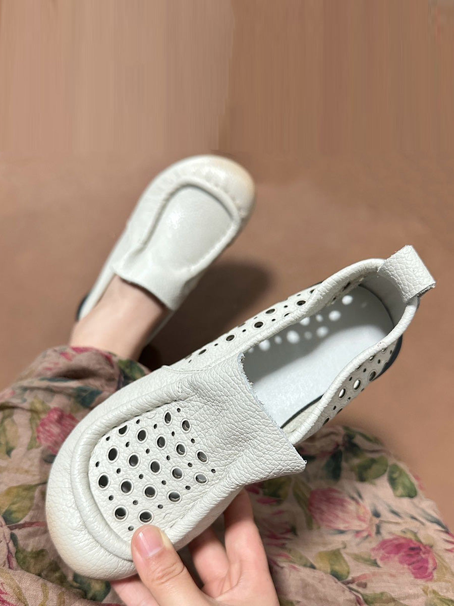 Scarpe con tacco basso in vera pelle morbida retrò da donna, estive