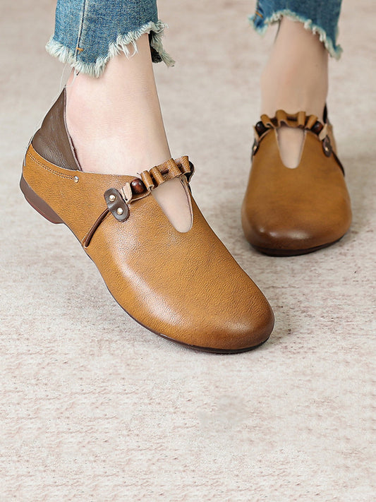 Scarpe da donna vintage in pelle colorblock morbida