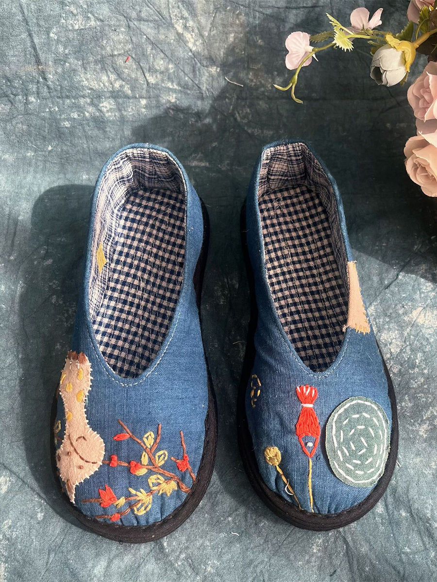 Scarpe da donna vintage in tessuto ricamato con giunzioni