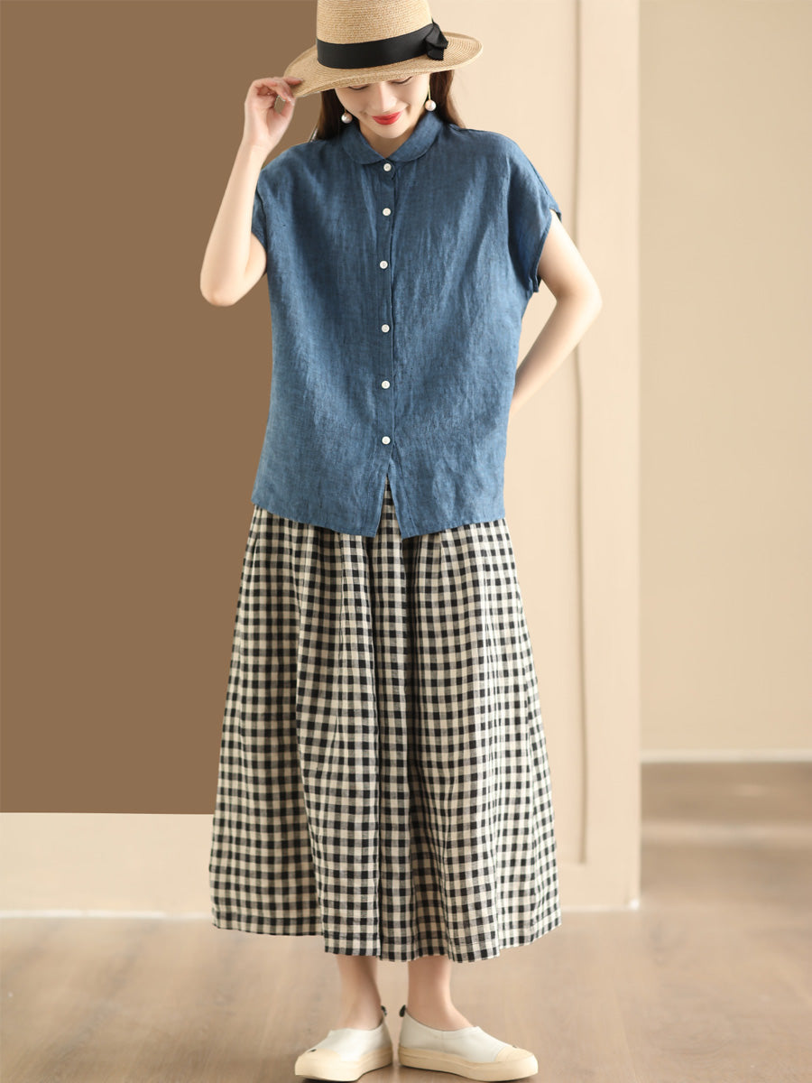 Camicia da donna vintage tinta unita 100% cotone con bottoni
