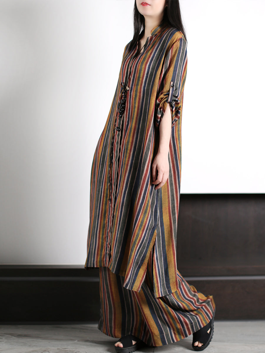 Camicia lunga e larga a righe vintage da donna + pantaloni