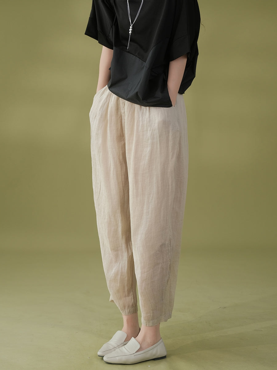 Pantalon sarouel décontracté d'été en ramie solide pour femme