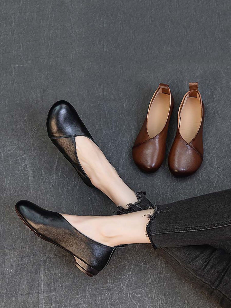 Scarpe da donna vintage primaverili in pelle con tacco basso