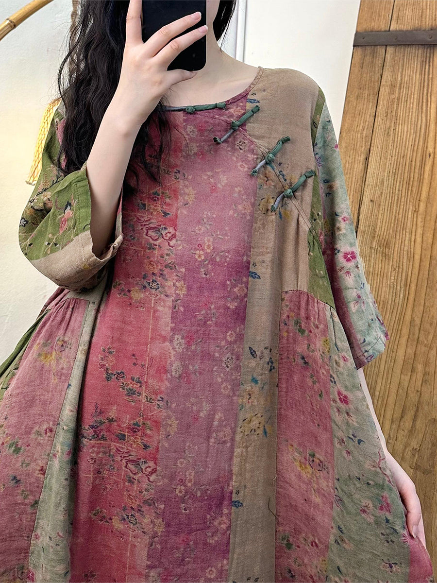 Abito estivo vintage da donna in cotone con fibbia impiombata