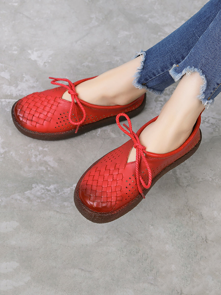 Scarpe basse estive vintage in pelle intrecciata da donna