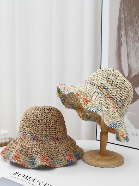 Cappello estivo da donna, in paglia intrecciata, colorato, anti-sole