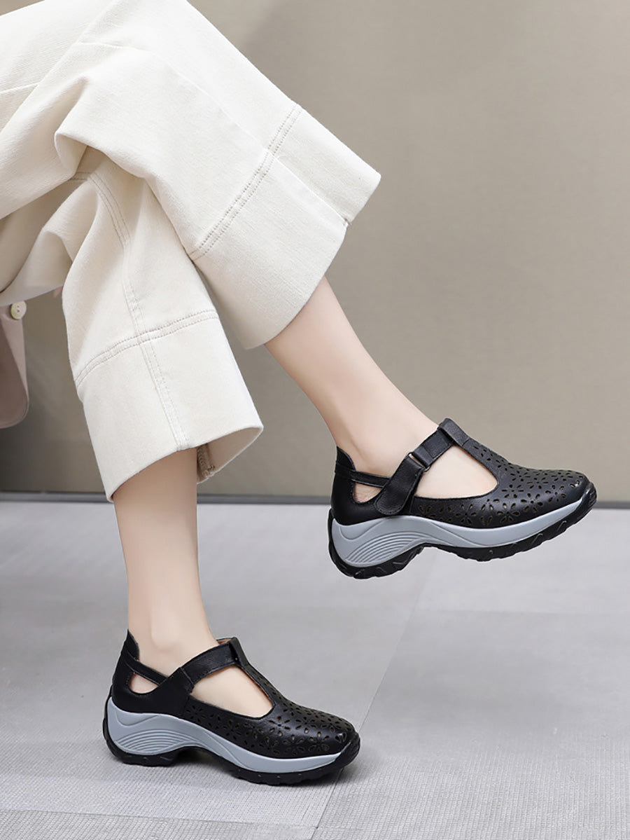Scarpe estive da donna in pelle con plateau e ritaglio