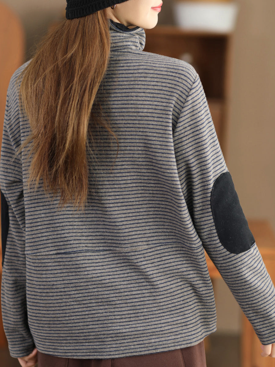 Sweat-shirt à col roulé à rayures décontracté pour femme