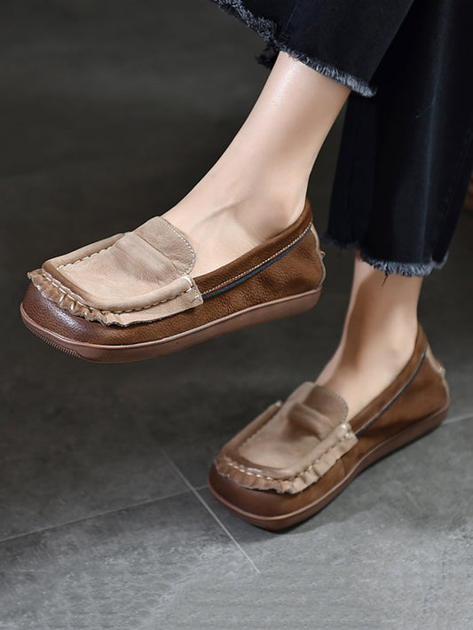 Scarpe estive retrò in pelle color block con giunzioni da donna