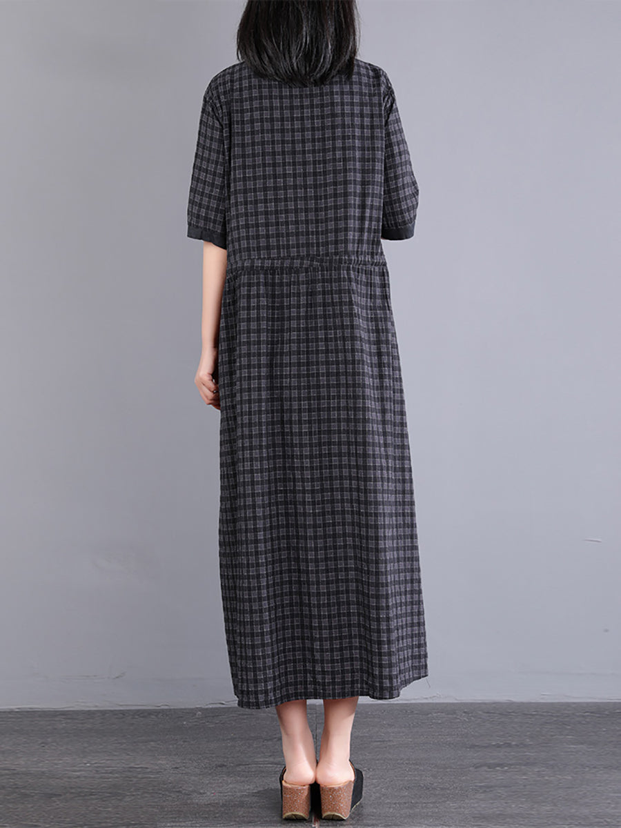 Women Artsy Plaid Cotton Dress