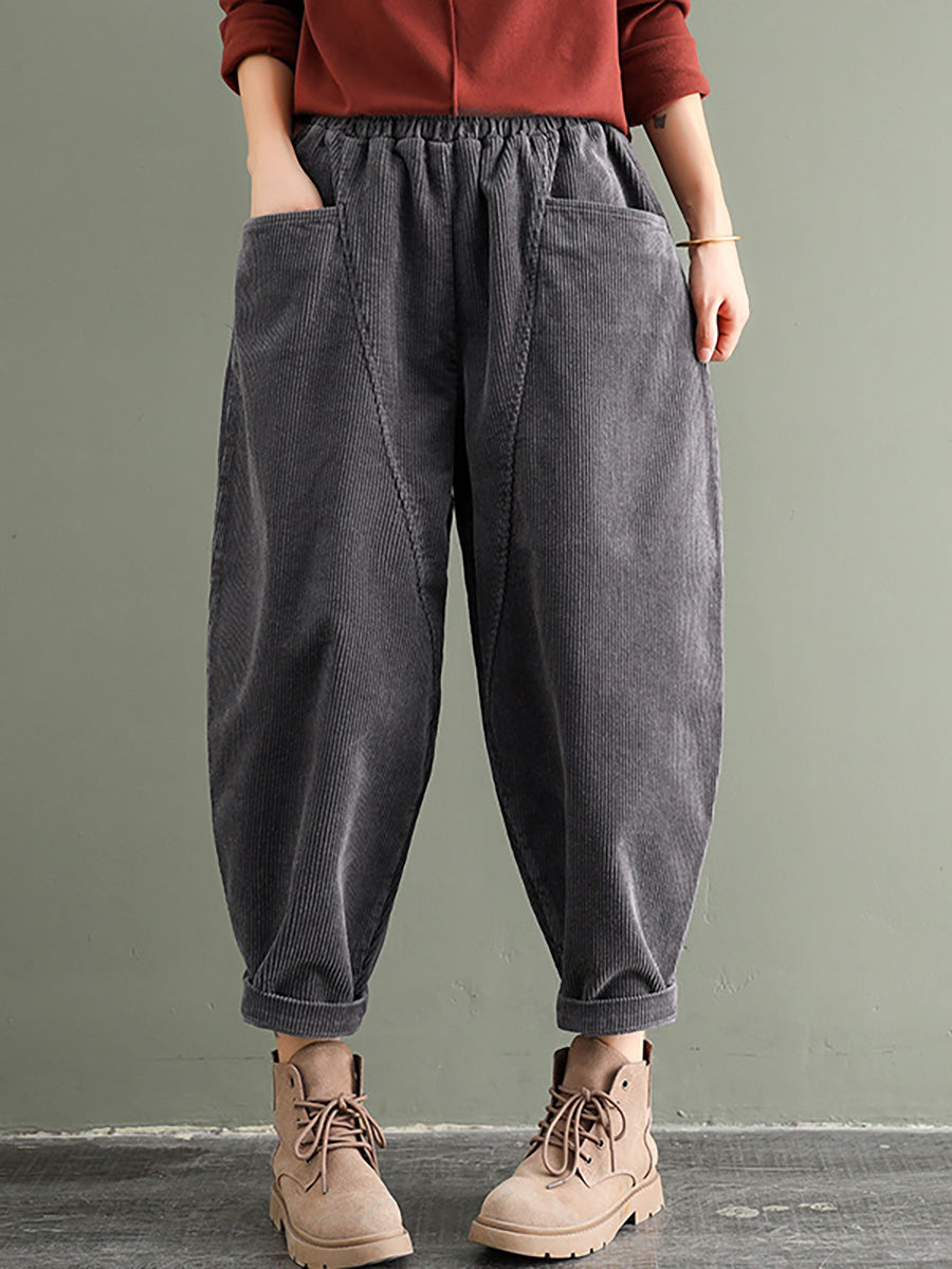 Pantaloni fatti a mano in velluto a coste di cotone con elastico in vita