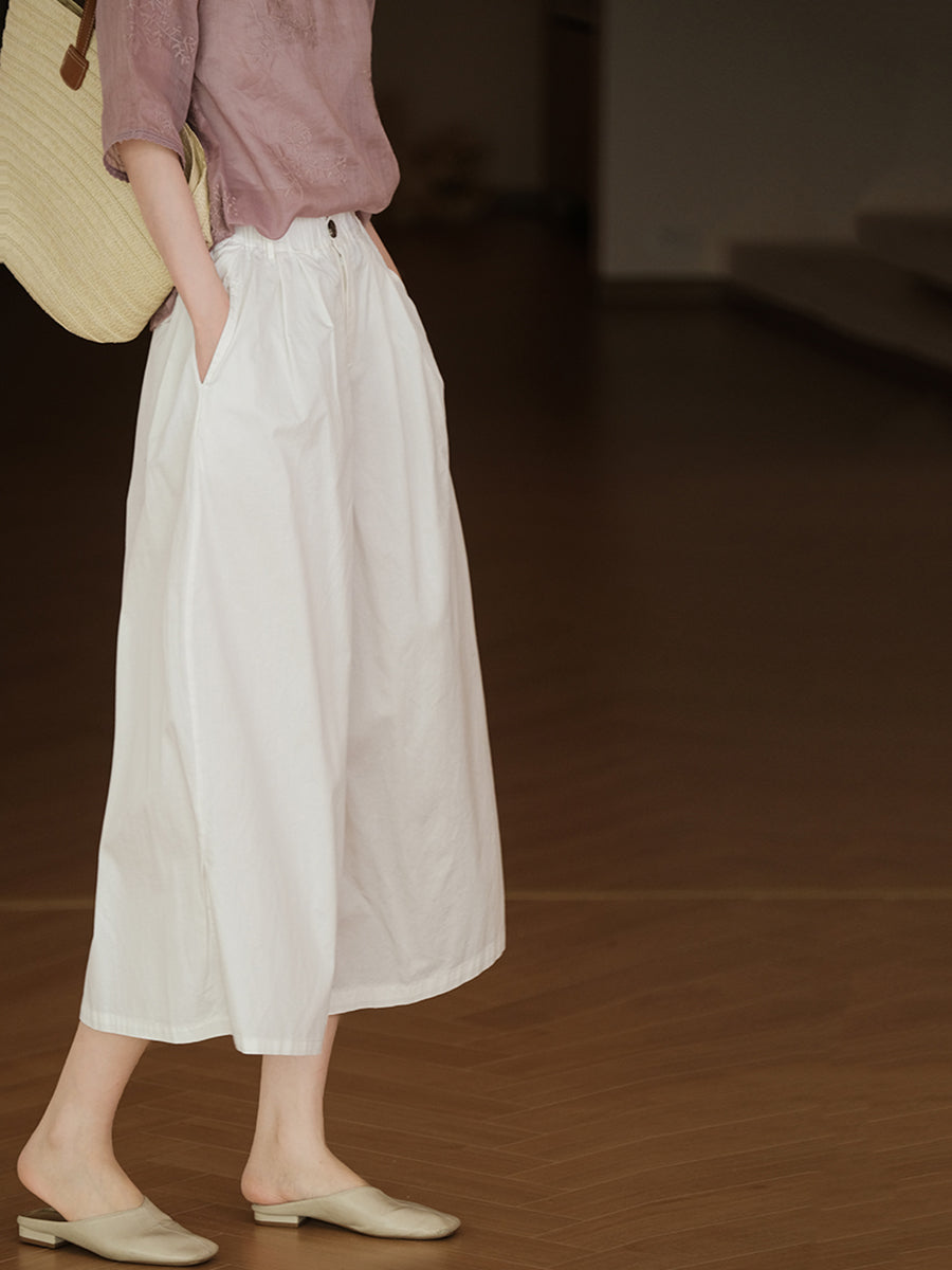 Pantalon d'été décontracté en coton à jambes larges avec poches solides pour femmes