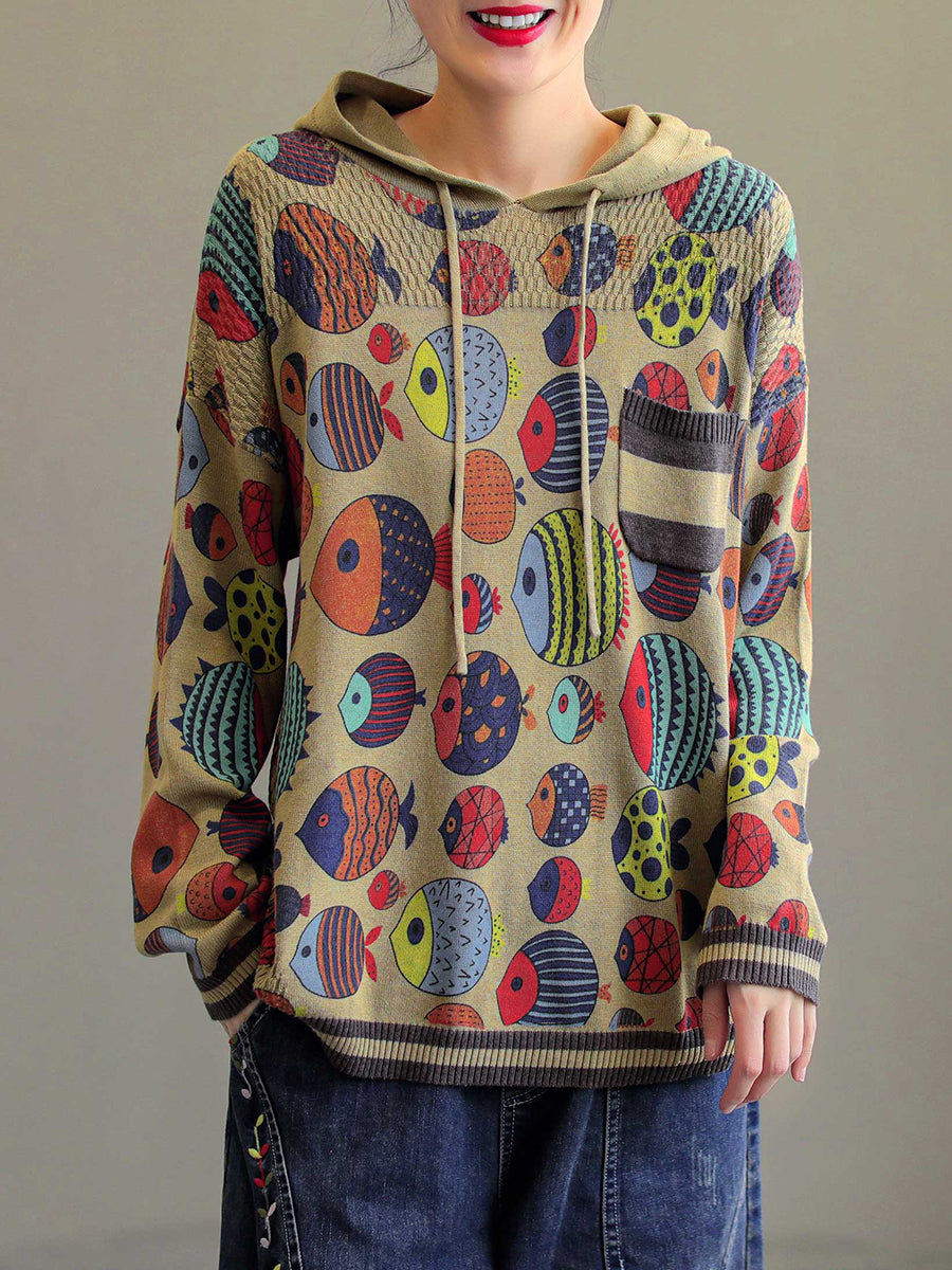 Felpe con cappuccio da donna con stampa cartoon vintage autunnale
