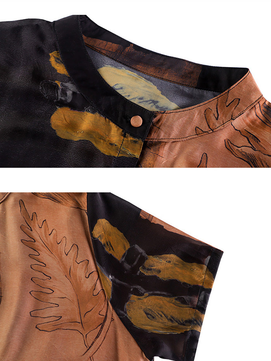 Camicia lunga con fiori artistici e pantaloni da donna