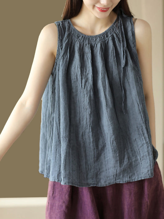 Gilet da donna retrò in ramiè con coulisse e tinta unita
