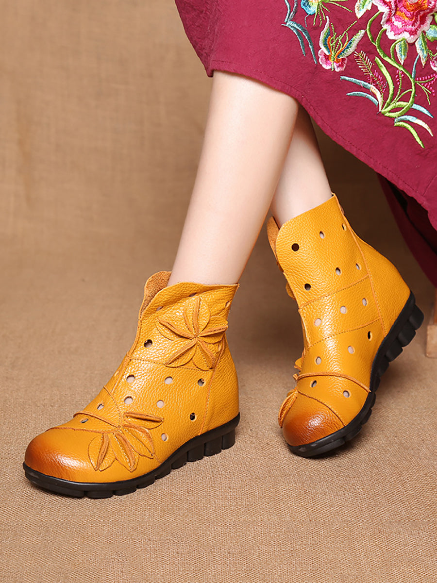 Bottes de printemps en cuir ajourées et épissées pour femmes