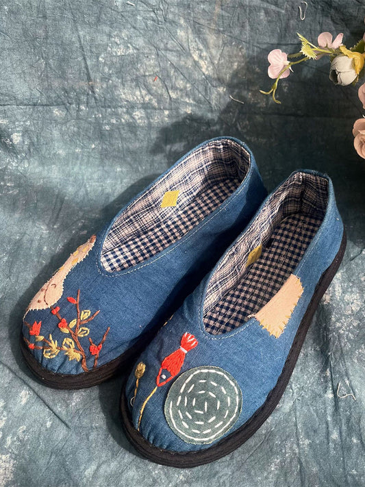 Scarpe da donna vintage in tessuto ricamato con giunzioni