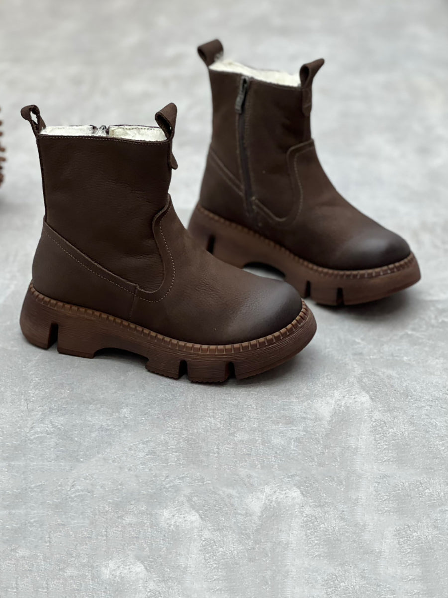 Stivaletti invernali da donna in pelle con fodera in pile