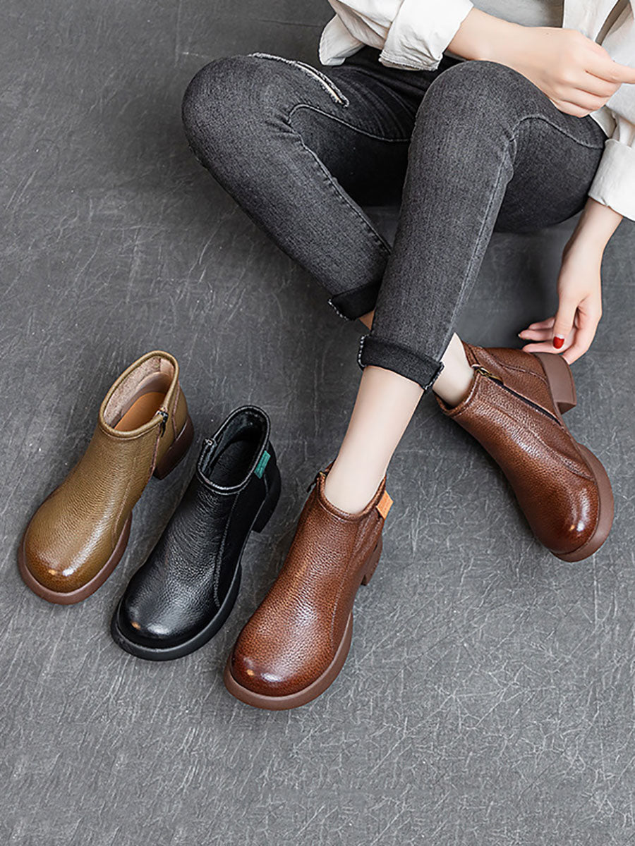 Bottines d'hiver en cuir vintage pour femmes