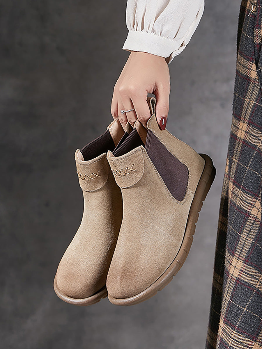 Stivali Chelsea bassi in vera pelle color block da donna