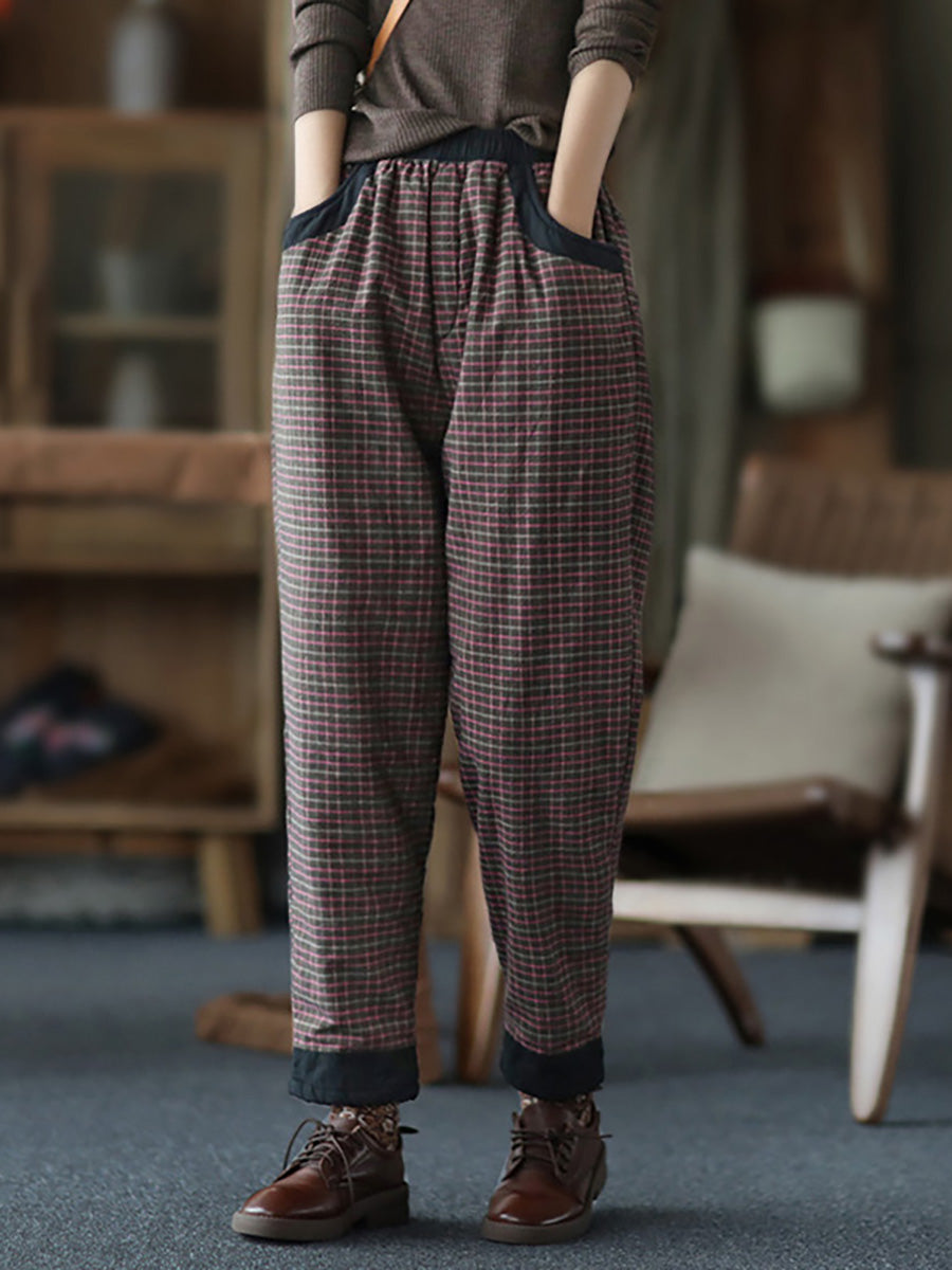 Pantalon à taille élastique en coton et lin pour femme