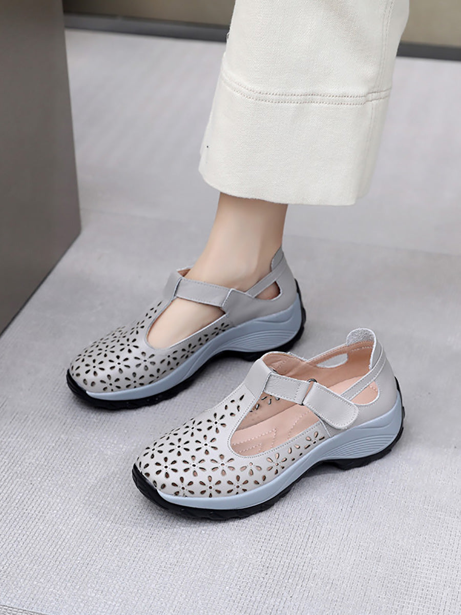 Scarpe estive da donna in pelle con plateau e ritaglio