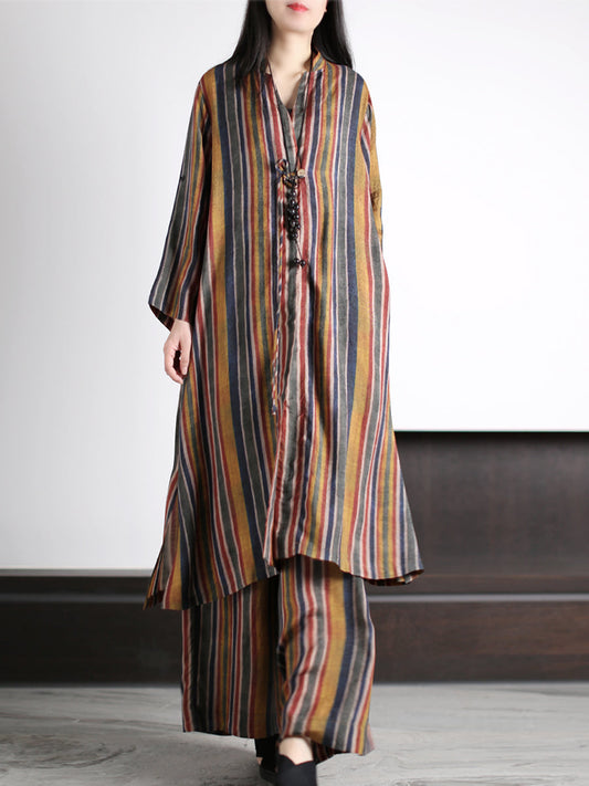 Camicia lunga e larga a righe vintage da donna + pantaloni