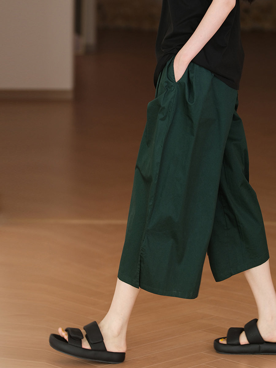 Pantalon d'été décontracté en coton à jambes larges avec poches solides pour femmes