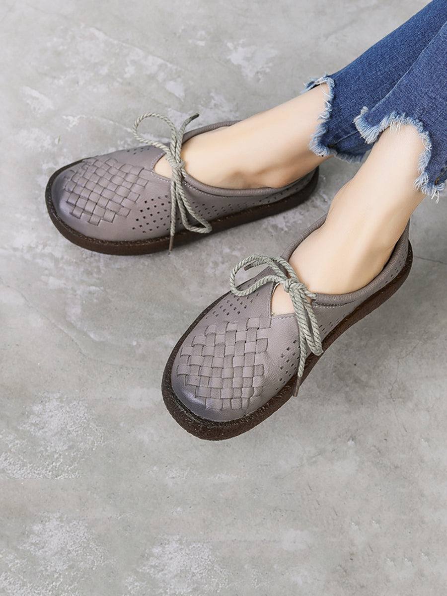 Scarpe basse estive vintage in pelle intrecciata da donna