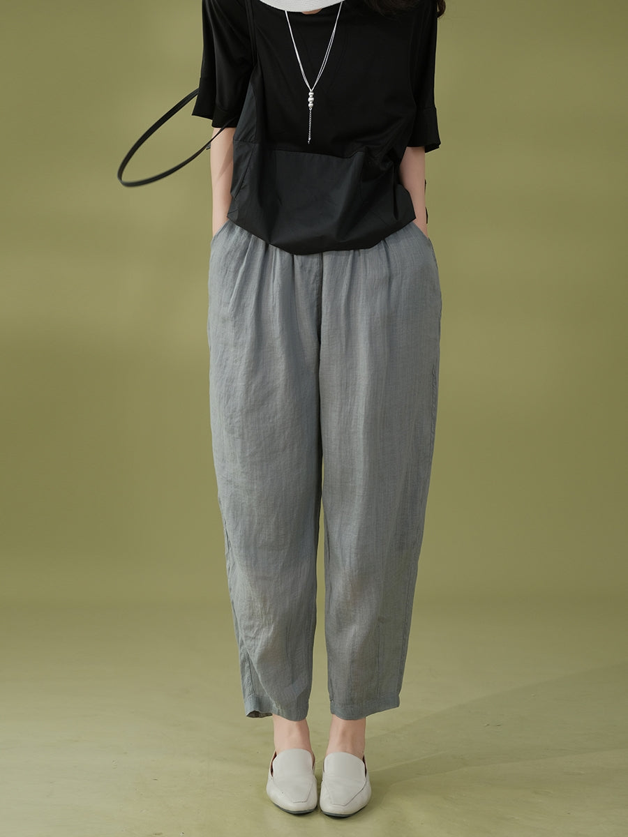 Pantalon sarouel décontracté d'été en ramie solide pour femme
