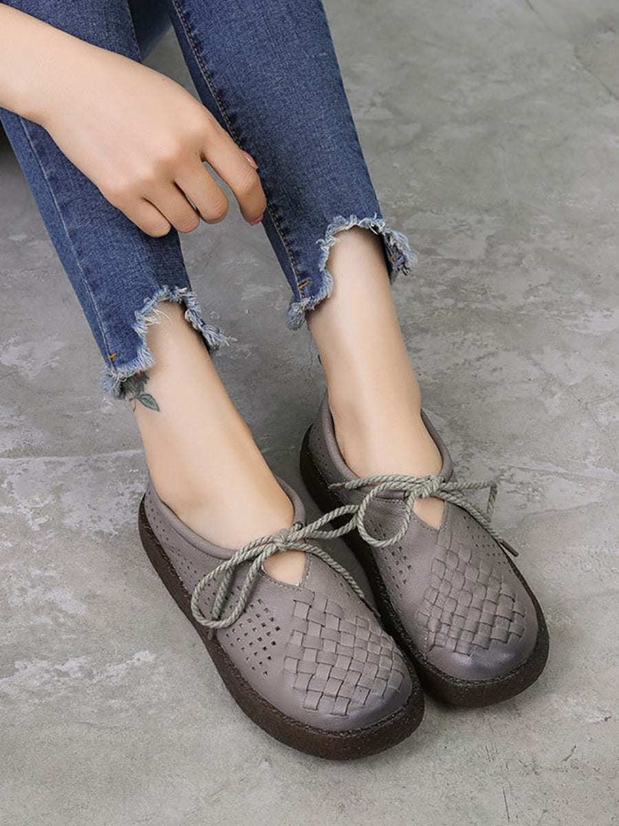 Scarpe basse estive vintage in pelle intrecciata da donna