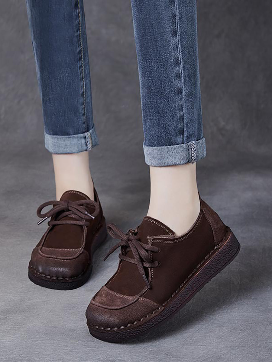 Scarpe basse invernali in pelle con cinturino unito da donna
