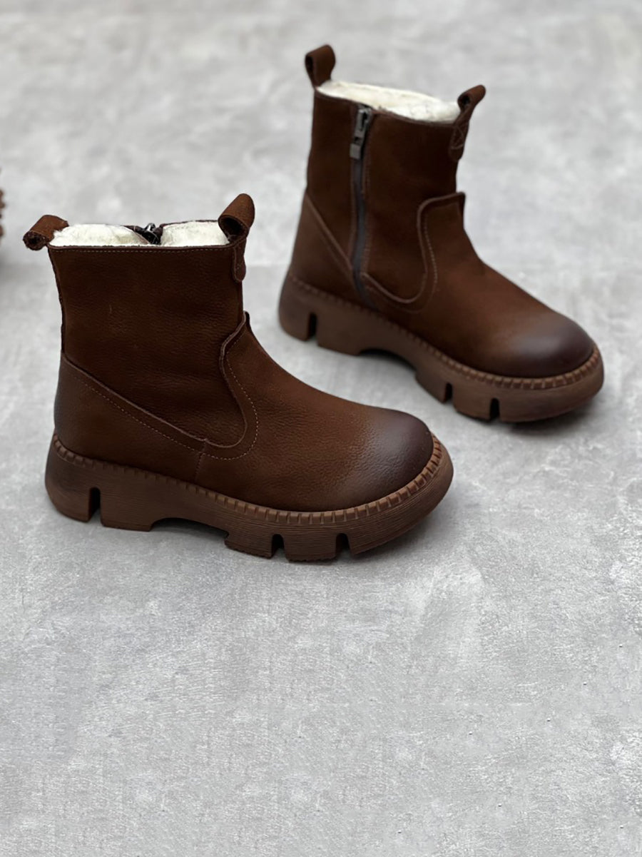 Stivaletti invernali da donna in pelle con fodera in pile