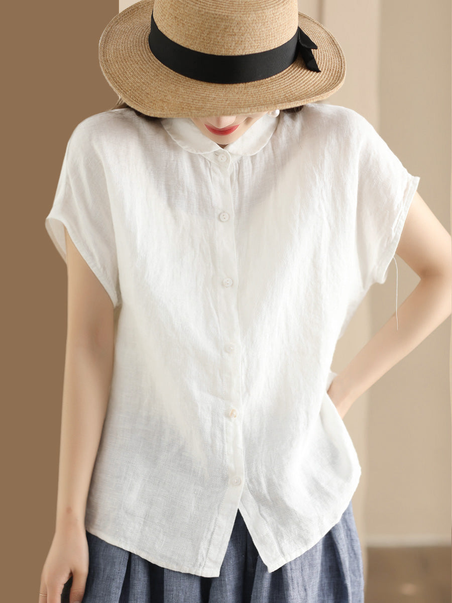 Camicia da donna vintage tinta unita 100% cotone con bottoni